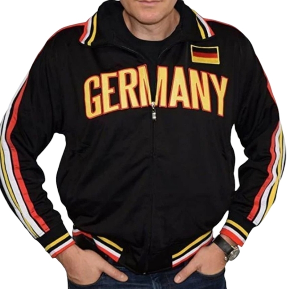 Ghast Black/Red/Gold Bomber Soccer Embroidered Jacket German Flag Details Sz L - Picture 1 of 8